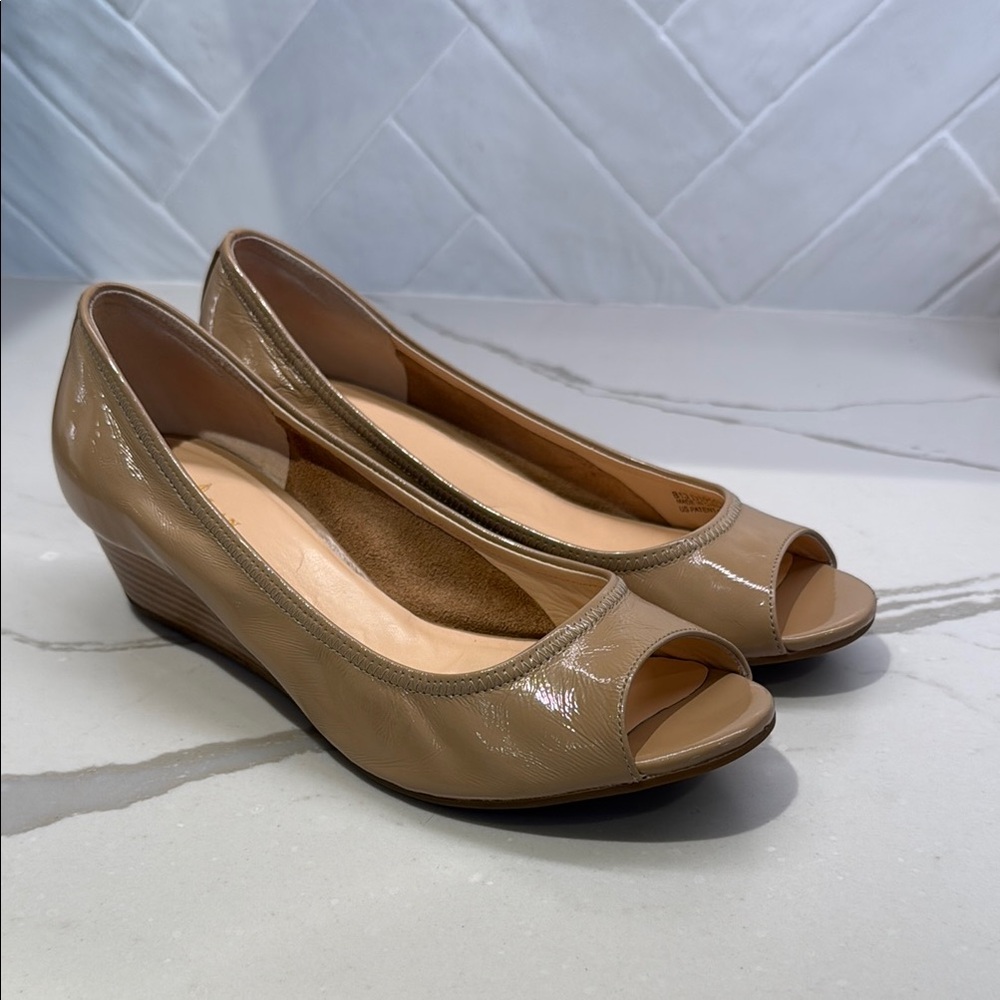 Cole Haan Tan Peep-Toe Wedge Shoes